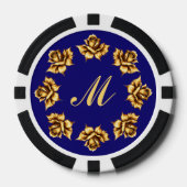 Elegante goldene Rose auf königsblau, Monogramm Pokerchips (Vorderseite)