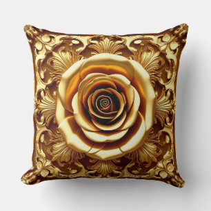 Elegante goldene Rose mit aufwendigem dekorativem Kissen