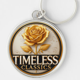 Elegante goldene Rose mit Text 'Timeless Classics' Schlüsselanhänger