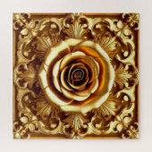Elegante Goldene Rose mit Verziertem Dekorationsra Puzzle (Horizontal)