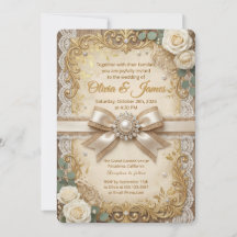 Elegante Goldene Rustikale Spitze Elfenbein-Rose P