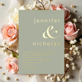 Elegante goldene Sage Grüne Ampere und Hochzeit Folieneinladung