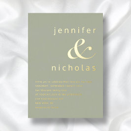 Elegante goldene Sage Grüne Ampere und Hochzeit Folieneinladung