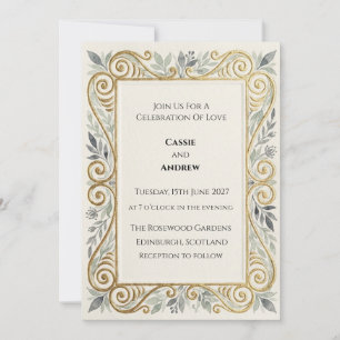 Elegante goldene Salbeigrüne Hochzeit Einladung