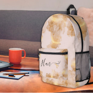 Elegante goldene Schere Friseur rosarote Haare Bedruckter Rucksack