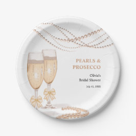 Elegante Goldene Schleife Perlen und Prosecco Brau Pappteller
