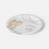 Elegante Goldene Schleife Perlen und Prosecco Brau Pappteller (Schrägansicht)