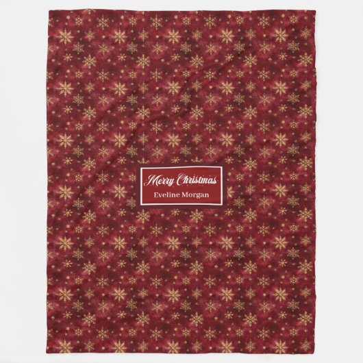 Elegante goldene Schneeflocken tiefrote Wasserfarb Fleecedecke (Vorderseite)