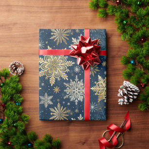 Elegante goldene Schneeflocken Winterblau Weihnach Geschenkpapier