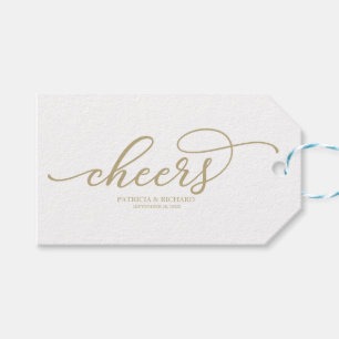 Elegante goldene Schrift Cheers-Weinflaschen-Tags Geschenkanhänger