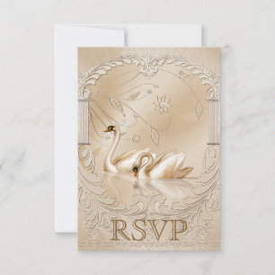 Elegante goldene Schwäne Verzierte formelle Hochze RSVP Karte