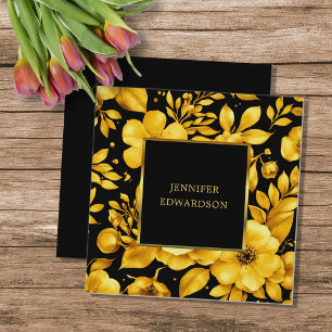 Elegante goldene schwarze Blumen professionell Quadratische Visitenkarte