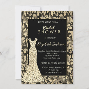 Elegante goldene Schwünge, Glitter Brautkleid Brau Einladung