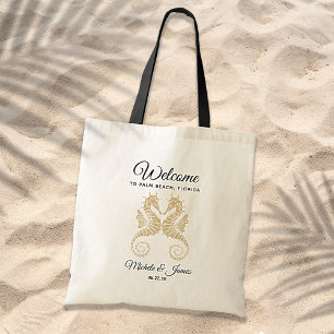Elegante goldene Seepferdchen Hochzeit Willkommen Tragetasche