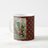 Elegante goldene Stechpalmen-Weihnachtsinitiale Bu Kaffeetasse (Vorderseite Links)