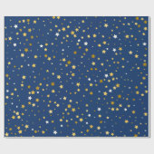 elegante goldene Sterne mit blauem Muster Geschenkpapier (Flach)