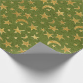 Elegante goldene Sterne und grüne Kraft des Mondes Geschenkpapier (Ecke)
