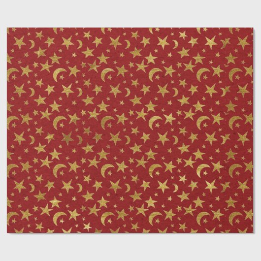 Elegante goldene Sterne und Mondrot-Kraft Geschenkpapier (Flach)
