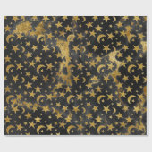 Elegante goldene Sterne und schwarzer Mond Geschenkpapier (Flach)