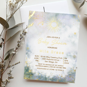 Elegante goldene Sternennacht-Baby-Party Folie Einladungspostkarte