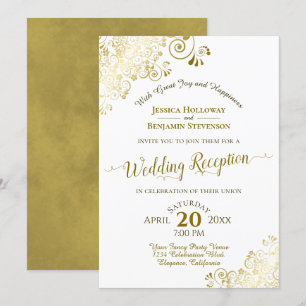 Elegante Goldene Stickerei & Weiße Hochzeitsempfan Einladung