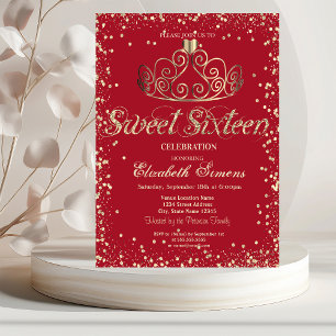 Elegante goldene Tiara Diamanten Konfetti Rot Swee Einladung