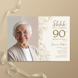 Elegante goldene Überraschung-Foto zum 90. Geburts Einladung