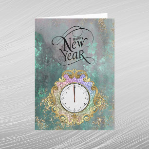 Elegante Goldene Uhr Neujahr Feiertagskarte