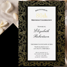 Elegante goldene Umrandung Damen 80. Geburtstag Go Folieneinladung
