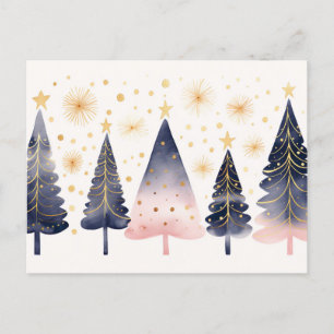 Elegante goldene und blaue Weihnachtsbäume Postkarte