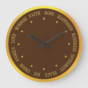 Elegante goldene und braune gute Vibes Große Wanduhr