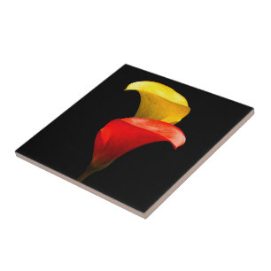 Elegante goldene und karmesinrote Calla-Lilien Fliese