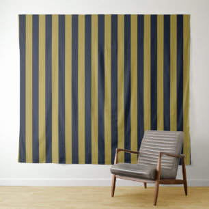 Elegante goldene und navyblaue vertikale Streifen Wandteppich
