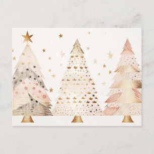 Elegante goldene und pinke Weihnachtsbäume Postkarte