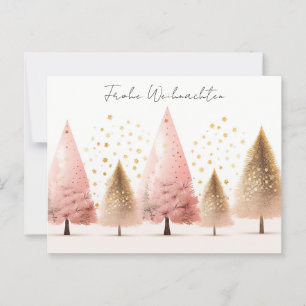 Elegante goldene und pinke Weihnachtsbäume Postkarte