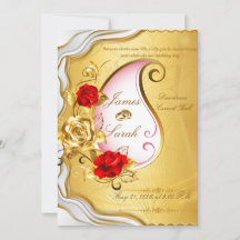 Elegante goldene und rote Rosen-Hochzeitseinladung