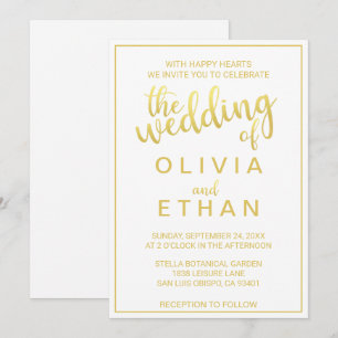 Elegante goldene und weiße klassische Hochzeitsein Einladung