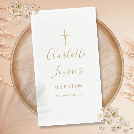 Elegante Goldene Unterschrift Taufskript Serviette