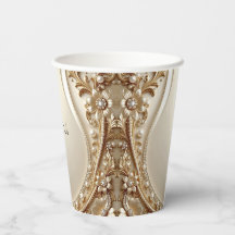 Elegante goldene verzierte Blumen-Papierbecher
