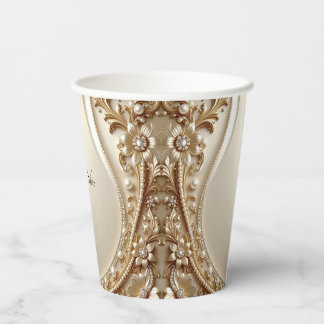 Elegante goldene verzierte Blumen-Papierbecher Pappbecher