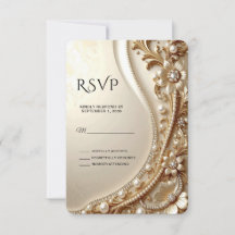 Elegante goldene verzierte Blumen-RSVP-Karte