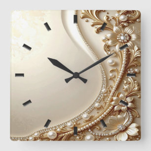 Elegante goldene verzierte Blumenwanduhr Quadratische Wanduhr