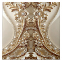 Elegante goldene verzierte Keramikfliese mit Blume
