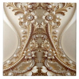 Elegante goldene verzierte Keramikfliese mit Blume