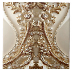 Elegante goldene verzierte Keramikfliese mit Blume