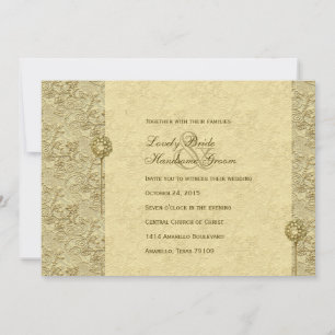 Elegante goldene Vintage-Brokat-Hochzeitseinladung Einladung