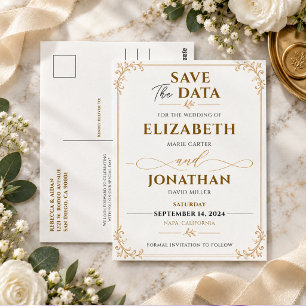 Elegante Goldene Vintage-Filigran-Hochzeitsantwort Postkarte