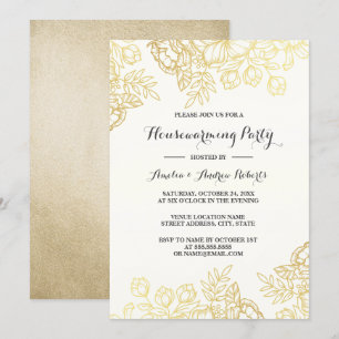 Elegante goldene Vintage-Floral-Housewarming-Party Einladung
