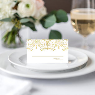 Elegante goldene Vintage-Glamour-Hochzeit Platzkarte