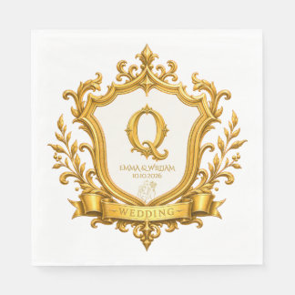 Elegante goldene Vintage-Monogramm-Wappen-Hochzeit Serviette